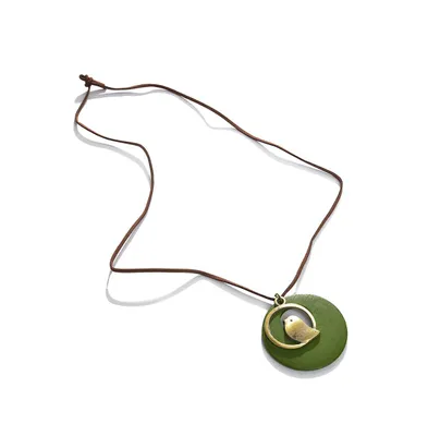 Sohi Women's Green Circular Bird Necklace