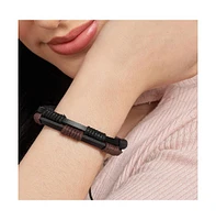 Sohi Women's Black Boho Leather Stack Bracelet