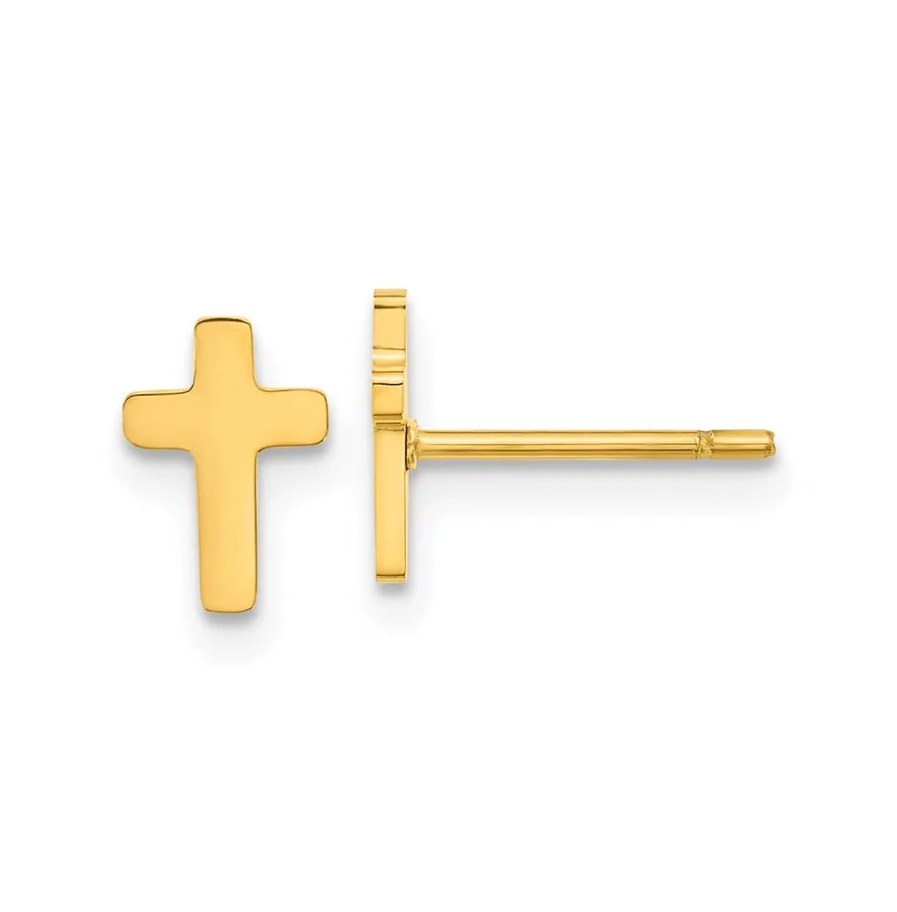 Chisel Stainless Steel Polished Yellow Ip-plated Cross Earrings