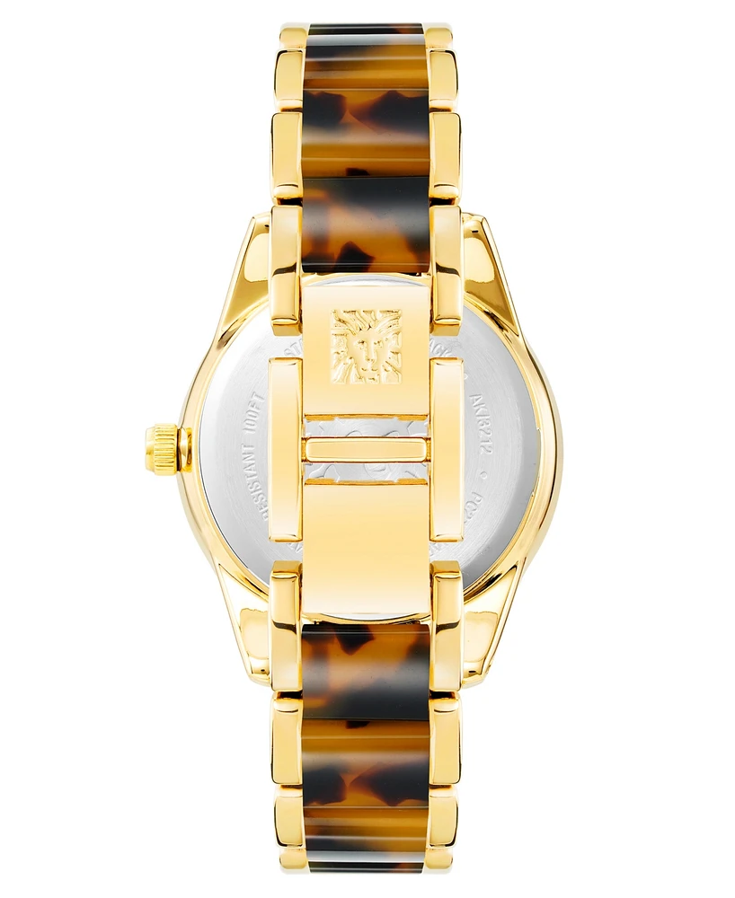 Anne Klein Women's Quartz Gold-Tone Alloy and Tortoise Acetate Watch, 37.5mm