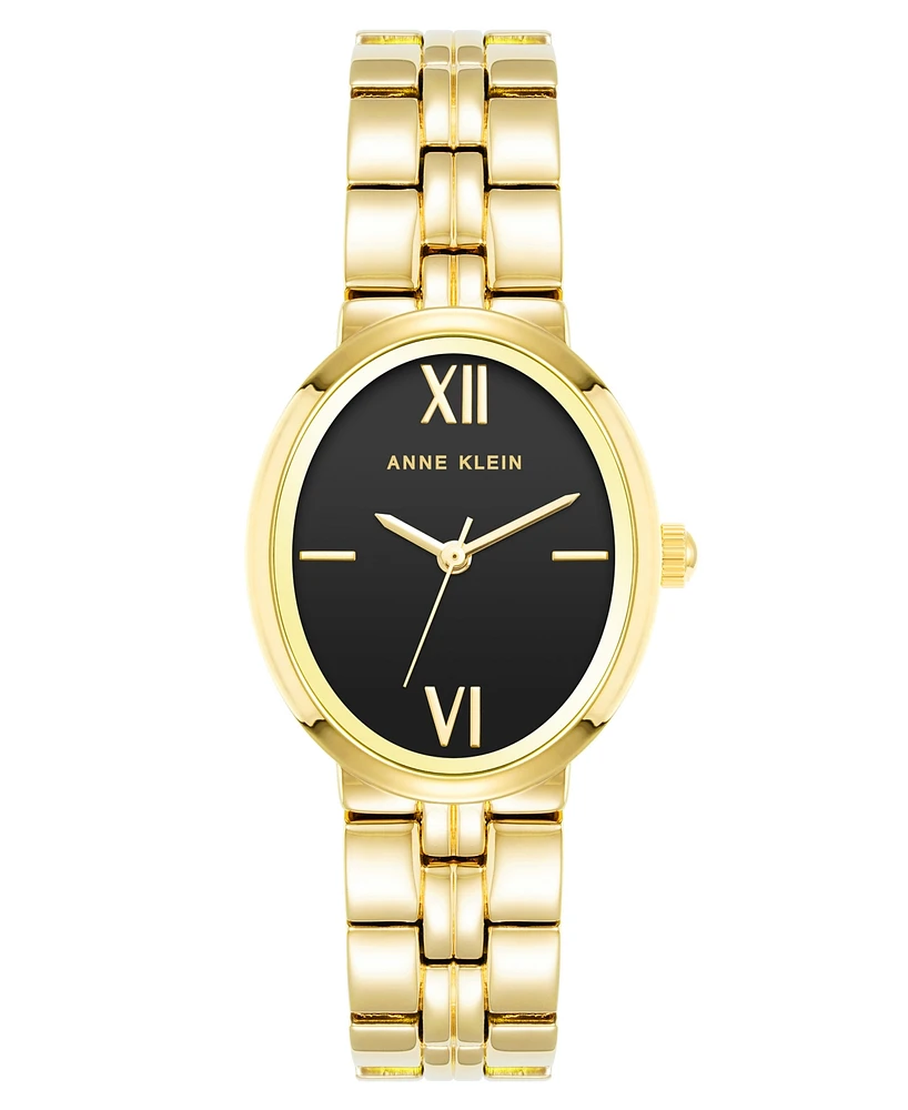 Anne Klein Women's Quartz Oval Gold-Tone Alloy Bracelet Watch, 26mm - Gold