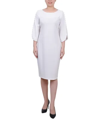 Ny Collection Women's 3/4 Imitation Pearl Detail Petal Sleeve Dress