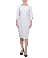 Ny Collection Women's 3/4 Imitation Pearl Detail Petal Sleeve Dress