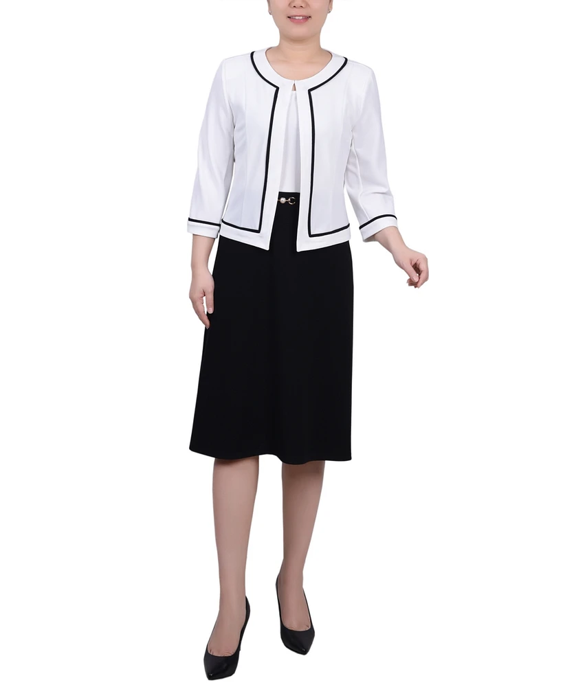 Ny Collection Women's 3/4 Sleeve Dress, 2 Piece Set