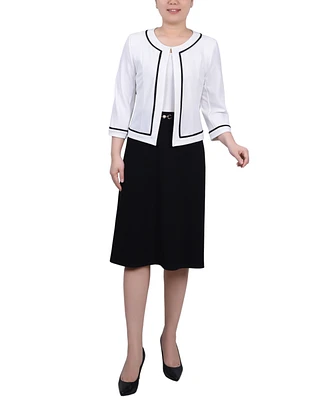Ny Collection Women's 3/4 Sleeve Dress, 2 Piece Set