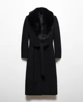 Mango Women's Faux Fur Collar Detachable Wool Coat
