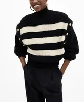 Mango Women's Buttoned Striped Sweater