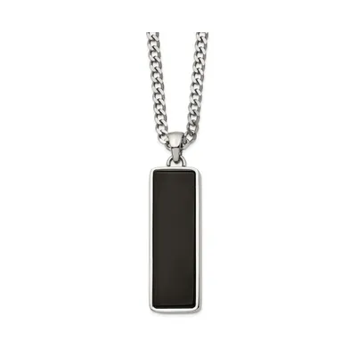 Chisel Black Onyx Inlay Rectangle Pendant Curb Chain Necklace