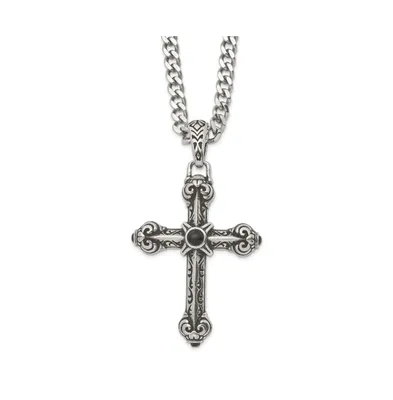 Chisel Synthetic Black Agate Cross Pendant Curb Chain Necklace