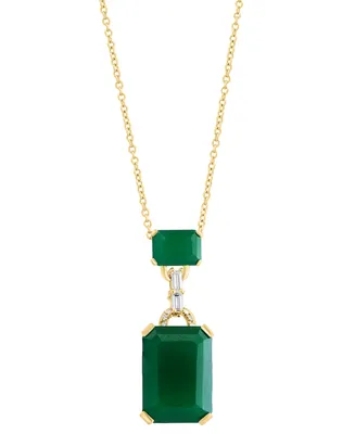 Effy Green Onyx & Diamond (1/10 ct. t.w.) Two Stone 18" Pendant Necklace in 14k Gold