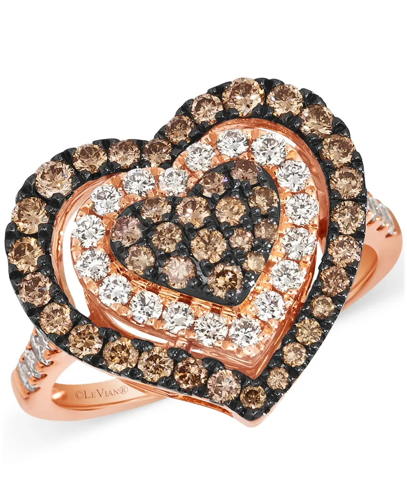 Le Vian Godiva x Le Vian Chocolate Diamond & Nude Diamond Heart Halo Cluster Ring (1-1/4 ct. t.w.) in 14k Rose Gold