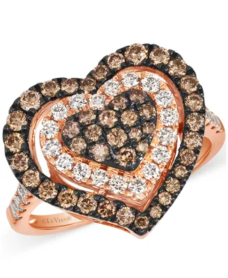 Le Vian Godiva x Le Vian Chocolate Diamond & Nude Diamond Heart Halo Cluster Ring (1-1/4 ct. t.w.) in 14k Rose Gold