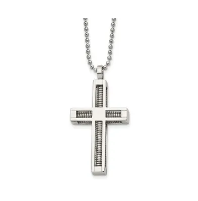 Chisel Stainless Steel Polished Cross Pendant on a Ball Chain Necklace