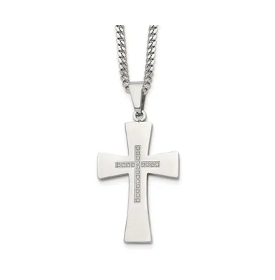 Chisel Polished with Cz Cross Pendant on a Curb Chain Necklace
