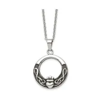 Chisel Antiqued Claddagh Pendant Cable Chain Necklace