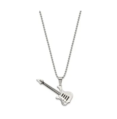 Chisel Polished with Enamel Guitar Pendant on a Ball Chain Necklace