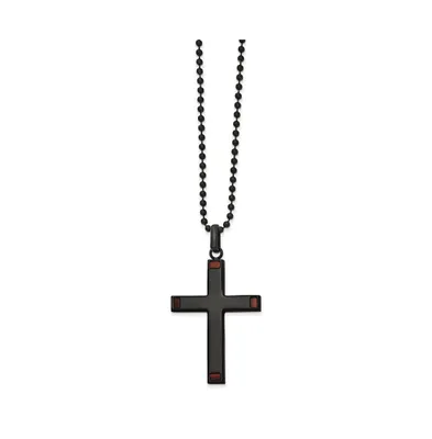 Chisel Black Ip-plated Tiger's Eye Cross Pendant Ball Chain Necklace