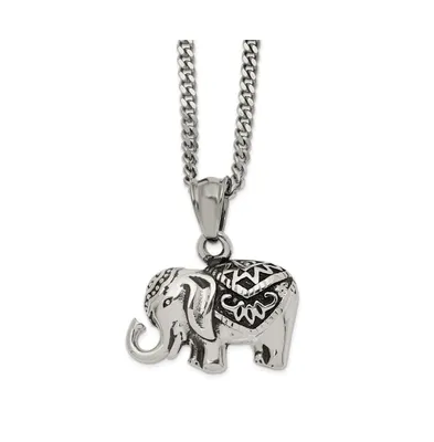 Chisel Antiqued and Polished Elephant Pendant on a Curb Chain Necklace