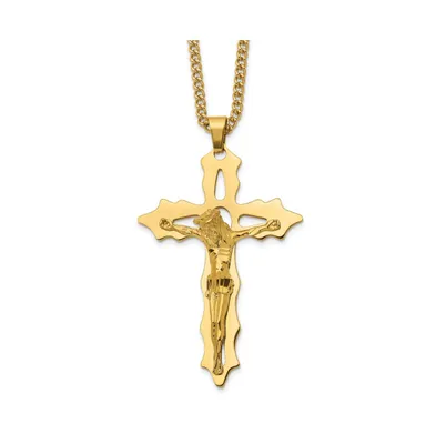 Chisel Yellow Ip-plated Cutout Crucifix Pendant Curb Chain Necklace