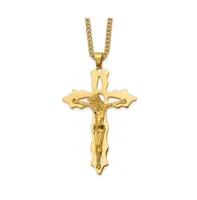 Chisel Yellow Ip-plated Cutout Crucifix Pendant Curb Chain Necklace