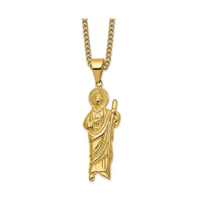 Chisel Yellow Ip-plated Saint Jude Pendant Curb Chain Necklace