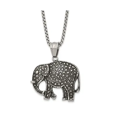 Chisel Antiqued Polished Elephant Pendant on a Box Chain Necklace