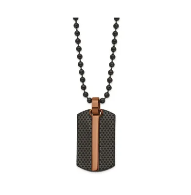 Chisel Polished Black and Brown Ip-plated Dog Tag Ball Chain Necklace