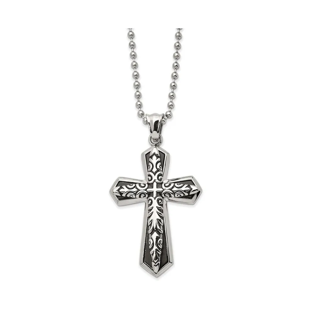 Chisel Antiqued Black Ip-plated Cross Pendant Ball Chain Necklace