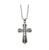 Chisel Antiqued Black Ip-plated Cross Pendant Ball Chain Necklace