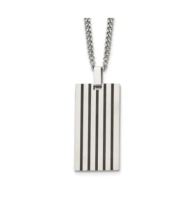 Chisel Brushed Black Rubber Inlay Rectangle Dog Tag Curb Chain Necklace
