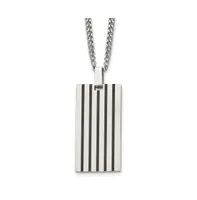 Chisel Brushed Black Rubber Inlay Rectangle Dog Tag Curb Chain Necklace