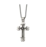 Chisel Brushed and Black Enamel Large Cross Pendant Box Chain Necklace