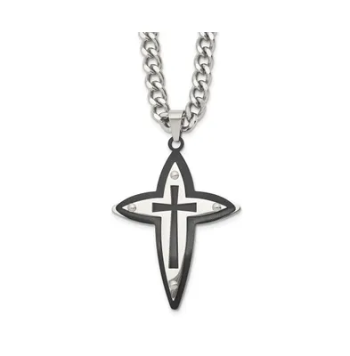 Chisel Polished Black Ip-plated Cross Pendant on a Curb Chain Necklace