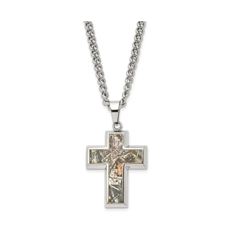 Chisel Printed Hunting Camo Under Rubber Cross Pendant Curb Chain Necklace