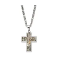 Chisel Printed Hunting Camo Under Rubber Cross Pendant Curb Chain Necklace