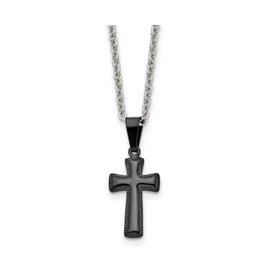 Chisel Black Ip-plated Small Pillow Cross Pendant Cable Chain Necklace