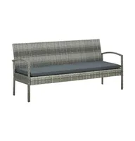 3-Seater Patio Sofa with Cushion Gray Poly Rattan