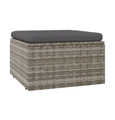 Patio Footrest with Cushion Gray 21.7"x21.7"x11.8" Poly Rattan