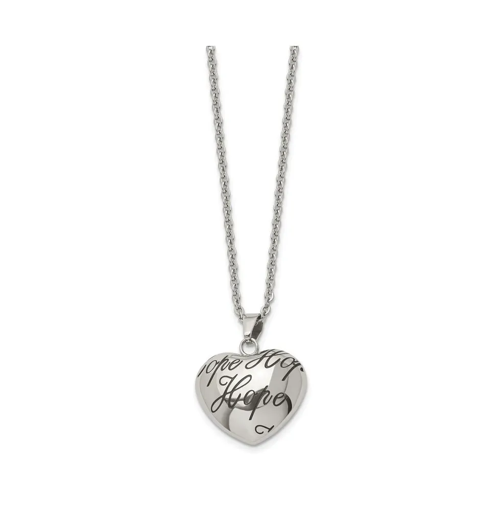 Chisel and Enameled Hope Hollow Heart Pendant Cable Chain Necklace