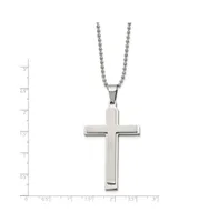 Chisel Brushed Layered Cross Pendant Ball Chain Necklace