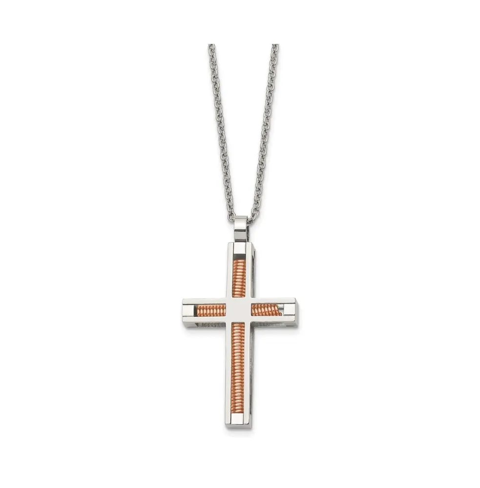 Chisel Polished Rose Ip-plated Cross Pendant on a Cable Chain Necklace