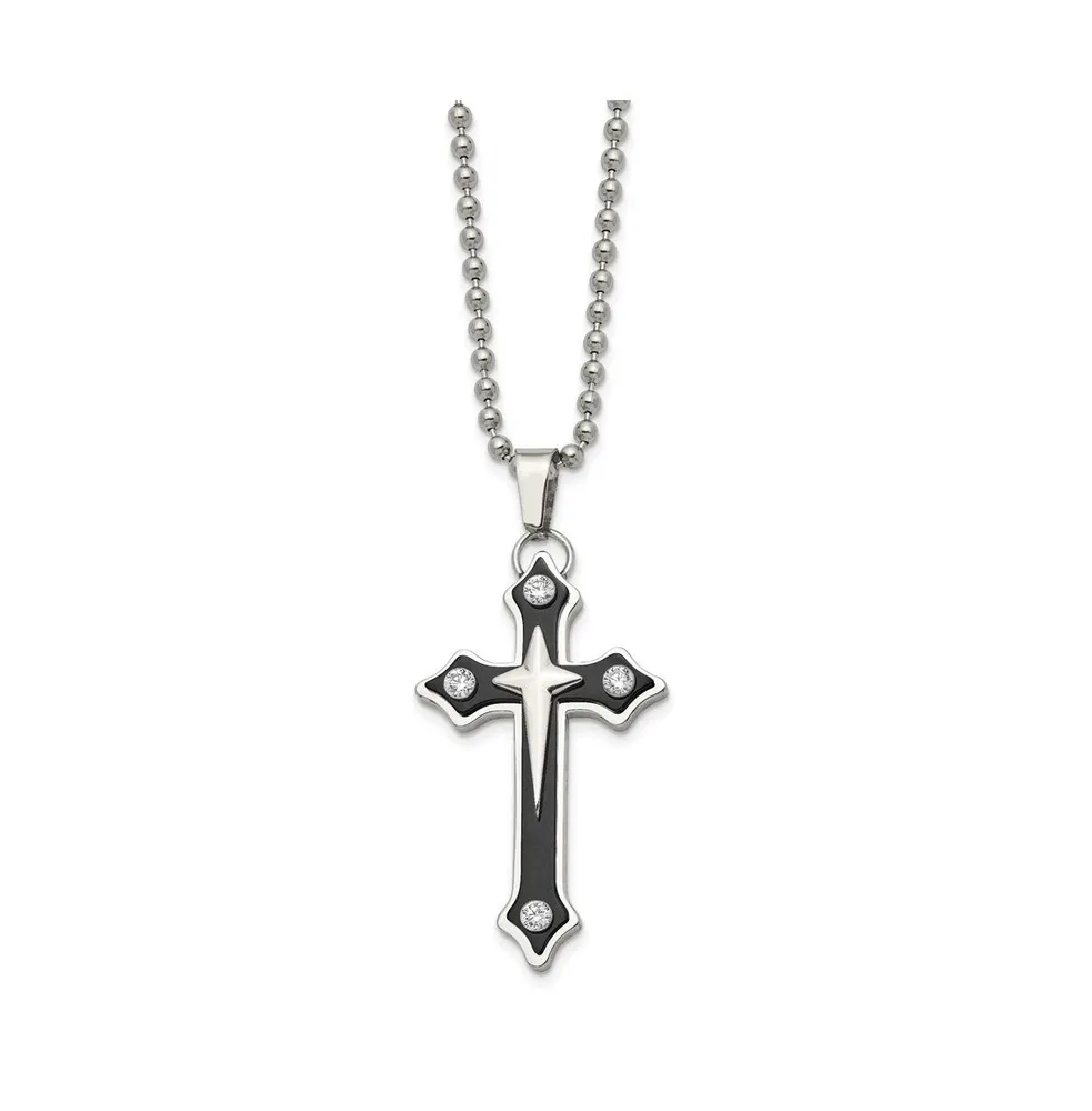 Chisel Ip-plated Cz Cross Pendant Ball Chain Necklace