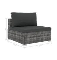 Sectional Middle Seat with Cushions Poly Rattan Gray