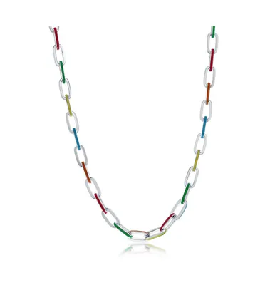Sterling Silver Multi-Color Enamel Paperclip Necklace