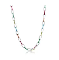 Sterling Silver Multi-Color Enamel Paperclip Necklace