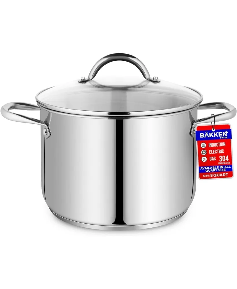 Bakken-Swiss Deluxe Stainless Steel Stockpot w/ Tempered Glass See-Through Lid - Simmering Delicious Soups Stews & Induction Cooking