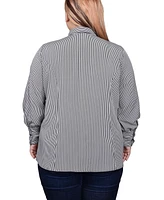 Ny Collection Plus Size Long Sleeve Crochet Trimmed Blouse