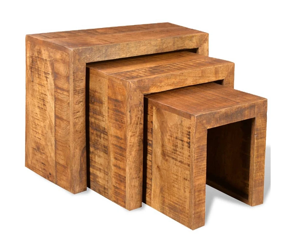 Nesting Table Set 3 Pieces Solid Mango Wood