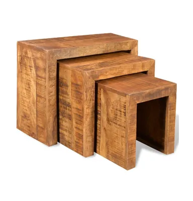 Nesting Table Set 3 Pieces Solid Mango Wood