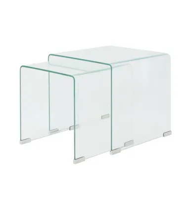 Two Piece Nesting Table Set Tempered Glass Clear